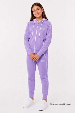 Pina Kids Kız Çocuk Scuba Unlimited Çift Şeritli Kapüşonlu Reglan Kol Dalgıç Kumaş Eşofman Takımı Esf7023 Lila