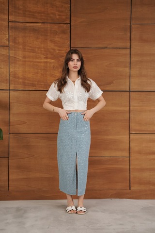 Verymoda Pullu Kot Etek F1707 Mavi Dsn1