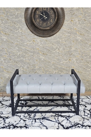 Zafir Siyah Boyalı Metal 80 Cm Puf Bench - Antre Puf - Hol Bench - Puf - Oturak - Bench Gri
