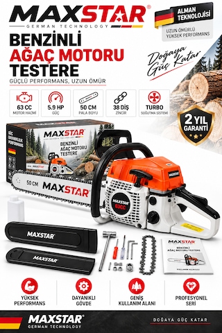 Maxstar MXSPR6320 63CC 5.9HP Benzinli Motorlu Testere Ağaç Kesme Motoru