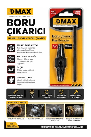 Boru Çıkarıcı 35m-50m Hasarlı Civata Boru Çıkarıcı Ters Klavuz 1/2- 3/4 Kod :dmx-4576
