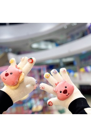 Cilt Bakımı İçin Hayvan Stili Kalınlaştırılmış Sıcak Peluş Parmak Eldivenleri, Süper Yumuşak, Güçlü Ve Soğuğa Dayanıklı