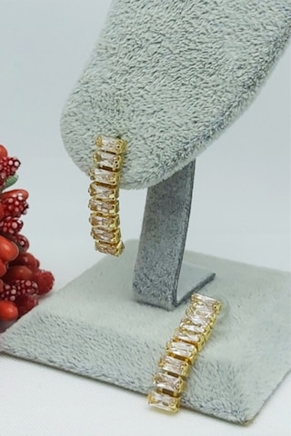 Caisyabutik Rose Altın Baget Taşlı Özel Seri Kararmaz Çelik Küpe 2,5 CM