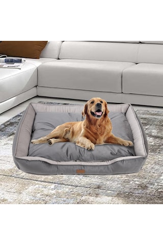 Büyük Boy Kedi Köpek Yatağı 105x80cm - Minderli - Gri