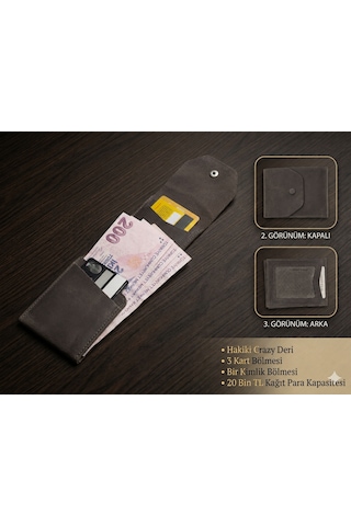 Aldorya %100 Hakiki Crazy Deri Minimalist Akıllı Cüzdan Fonksiyonel Ve Şık Tasarım Unisex Antrasit - Gri