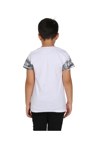 Toontoy Kids Toontoy Erkek Çocuk T-shirt Black Baskılı Beyaz