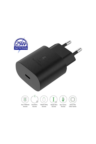 Samsung Galaxy S24 Fe Uyumlu 25w Type-c To Type-c Hızlı Şarj Adaptörü - İthalatçı Garantili Siyah