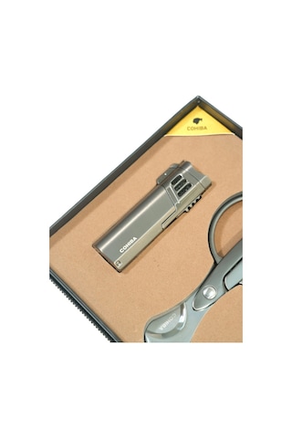 Cohiba 4 Torch Gunmetal Çakmak Gunmetal Makas İkili Puro Seti Tr9842
