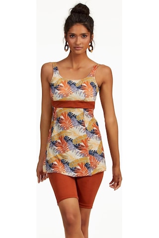 Argento 0551-9165 Yaprak Desenli Yarı Kapalı Taytlı Tankini Kiremit