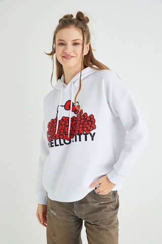 Hello Kitty Lisanslı Baskılı Kapüşonlu Kalın Sweatshirt Çok Renkli