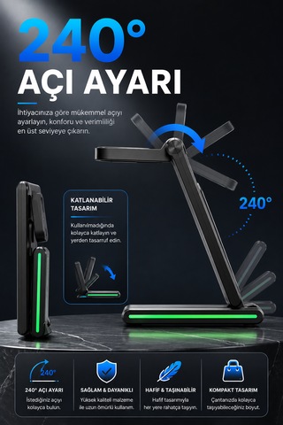 Şarj Standı Telefon Kablosuz Magsafe Şarjı Kulaklık Ve Saat Şarjı Gece Işığı Siyah