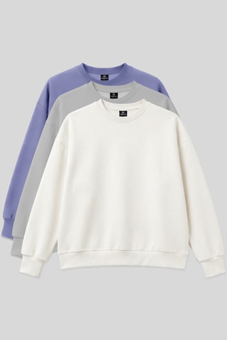 Tommy Life Basic Oversıze O Yaka 3lü Paket Ekru-taş- Açık Eflatun Kadın Sweatshirt - 97053