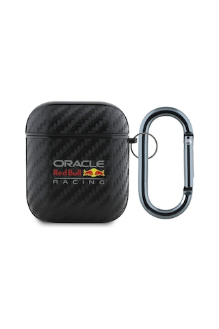 Airpods Uyumlu Kılıf Redbull Lisanslı Pu Karbon Fiber Tasarımlı Askı Aparatlı Kapak Siyah