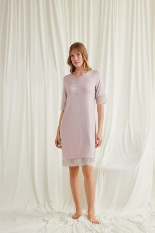 Monamise Kadın Dantel Detaylı Kısa Kollu Ve Önü Düğmeli Gecelik 18604-Vizon