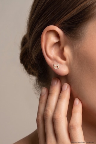 Sevimli Kedi 18 Ayar Sarı Altın Kaplama Gümüş Flat-lobe Piercing