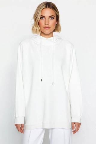 Benerly Kadın Kapüşonlu Düşük Kol Uzun Sweatshirt Fonksiyonel Dayanıklı K Ekru