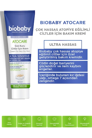 Biobaby Çok Kuru Ciltler Için Krem 100 ml - Organik Kır Iğdesi Yağı Organik Zeytin Yağı Atopik Ciltler