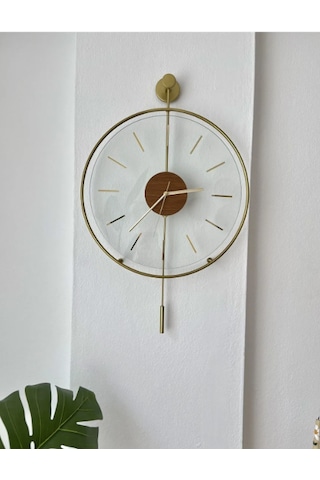 MetaQuartz Aksesuar (Orta Boy-38*58 cm)Massive Ceviz Göbek Cm Gold , Modern Saat Gold