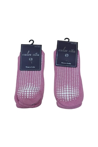 2'li Set Tabanı Silikonlu Plates & Yoga Kadın Çorap-pembe Pembe