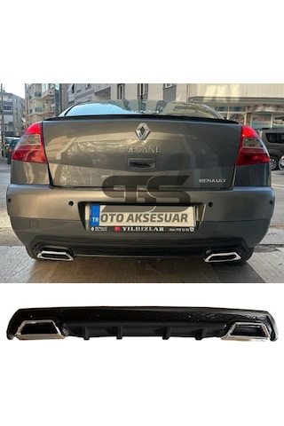 Renault Megane 2 Sedan Difüzör Arka Tampon Eki 2 Egzoz Çıkışlı Siyah Lüx Tip