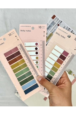 3'lü 10 Renkli Cetvelli Retro Tonlar Şeffaf Pet İndeks Sticker/index/postit/kitap Ayracı/not Kağıdı