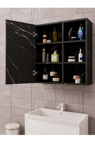 Dalin Tek Kapak Aynalı Banyo Dolabı Mdf Siyah