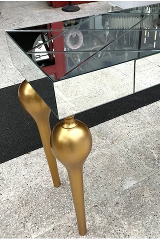 Dresuar TOMBUL Model Ahşap Kayın Torna Parlak Gold renk ayak Siyah Füme Ayna Kutuda sevk El Yapım Siyah