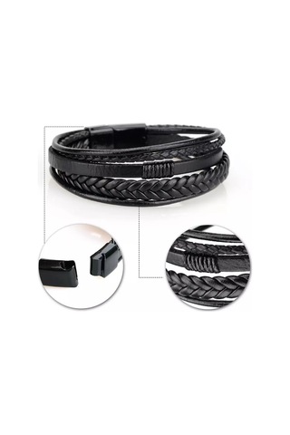 Erkek Hakiki Deri Bileklik Siyah Renk Çelik Toka Bileklik Db5025 Siyah