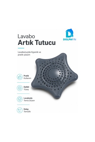 Yıldız Şekilli Lavabo Gider Süzgeci Saç Ve Atık Tutucu Gri