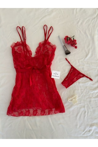 Mh Moony Homewears Kırmızı Paradise Gecelik Iç Giyim Seti Kırmızı