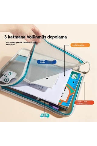 Tuomeng İlkokul Öğrencisi Konu Saklama Çantası Çocuk Testi Kağıt Torba Belge Çantası Mavi Md6413 Mavi