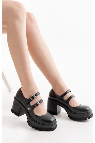 Asmi Shoes Kadın Samba İki Baletli 8 Cm Topuklu Platformlu Ayakkabı Siyah Siyah