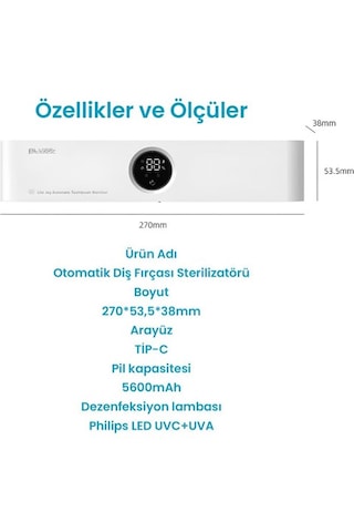 Pluzz X114 Diş Fırçası Tutacağı Ve Sensörlü Uv Sterilizatör Philips Led Teknolojisi Diğer