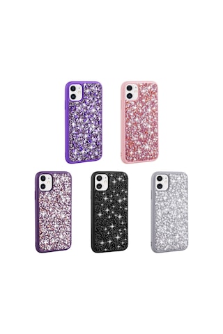 Rba Aksesuar Apple Uyumlu iPhone 11 Kılıf Parlak Taşlı Tasarım Rba Linea Kapak - Pembe Pembe