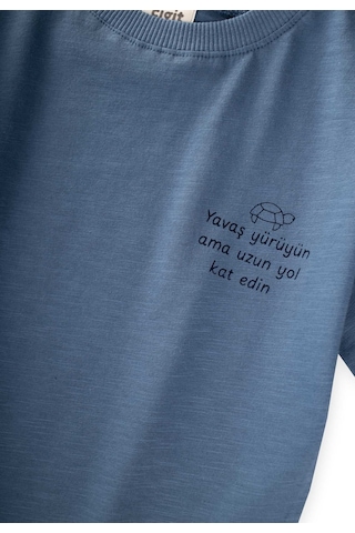 Cigit Slogan Baskılı T-shirt 2-10 Yaş İndigo Mavi