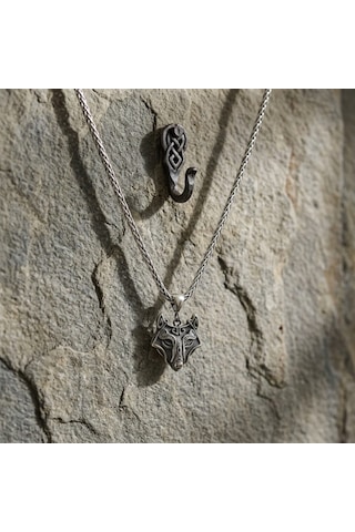 Viking Kurt Başı Kolye Erkek 925 Ayar Gümüş Wolf Head Pendant Minimalist Nordic Erkek Kolyesi