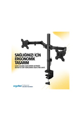 Lexroo Ef52 Steel Design 2-8 Kg Çift Kol 13"-27" Asansörlü Monitör Standı