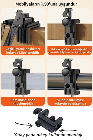 Çift Kollu Akrobat Tablet Telefon Standı 25 Cm Açılır Başlık Cam Masa Yatak Başucu Standı