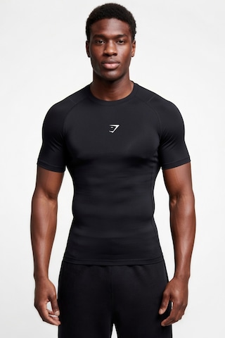 Premium Shark Beyaz Logo Siyah Kısa Kol Compression Erkek T-shirt Spor Gym Fitness Boks Kickboks Siyah