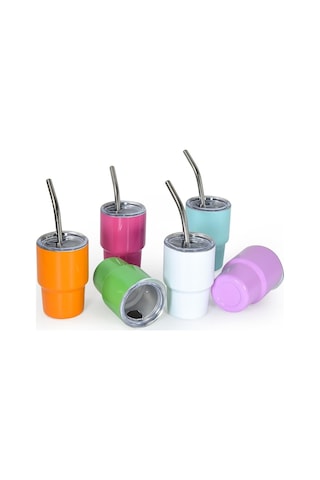 3oz Süblimasyon Shot Cam Bardak 6'li Set Renkli Paslanmaz Çelik Küçük Bardaklar Çift Duvar Vakum Yalıtımlı Kapa