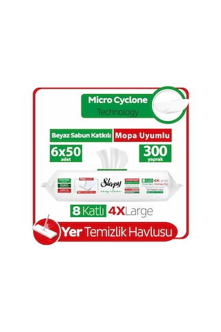 Sleepy Easy Clean Beyaz Sabun Katkılı Mopa Uyumlu Yer Temizlik Havlusu&Mendili 6x50 (300 Yaprak)