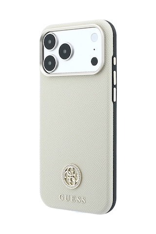 Apple iPhone Uyumlu 18 Pro Max Kılıf Guess Lisanslı M-safe Özellikli Pu Taşlı Metal 4g Ve Yazı Logolu Kapak Bej