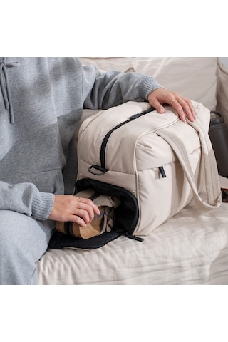 Didadodo Kadınlar İçin Şişme Spor Çantası - Ayakkabı Bölmeli Geniş Hacimli Seyahat Çantası Beyaz Beyaz