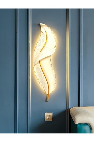 Caju Art & Decoration Büyük Boy Dekoratif Tüy Şekilli Pilli Işıklı Duvar Dekoru Modern Aplik Krem Genel
