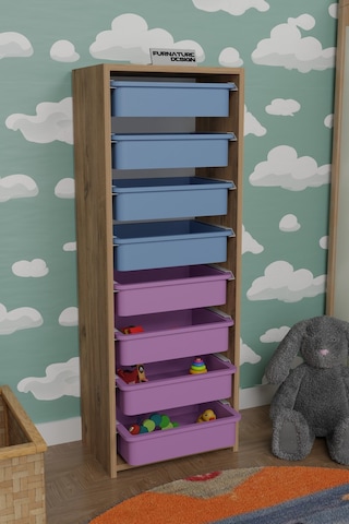 8 Sepetli Çok Amaçlı Oyuncak Dolabı - Atlantik Çam-mavi&pembe