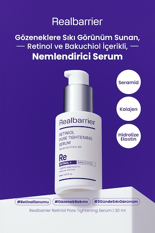 Gözeneklere Sıkı Görünüm Sunan, Retinol İçerikli Serum Realbarrıer Retiniol Pore Tightening Serum