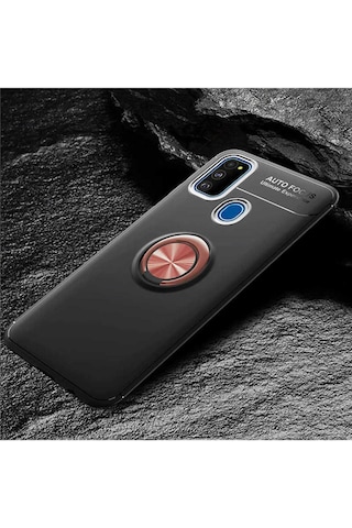 Samsung Uyumlu Galaxy M30s Kılıf Zore Ravel Silikon Kapak Siyah-Rose Gold