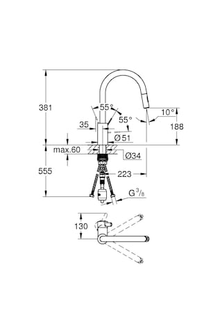 Grohe 31481001 Eviye Bataryası Spiralli 2 Fonksiyonlu Eurocosmo Krom