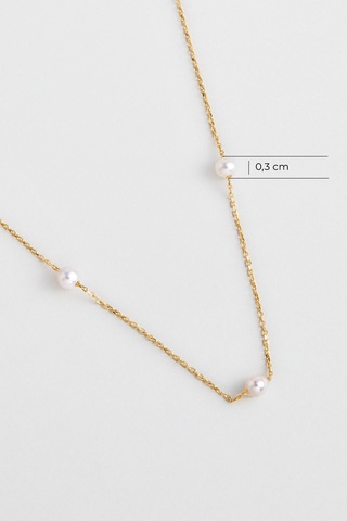 Doğal İnci Taşlı 14 Ayar Sarı Altın Kolye Sarı - Beyaz