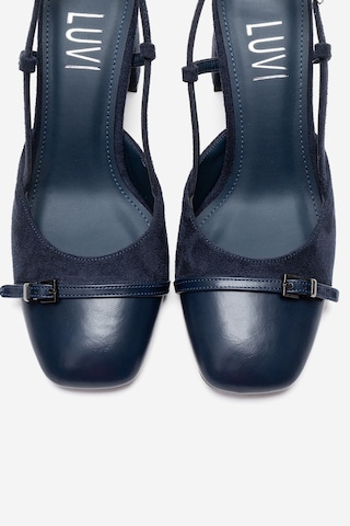 Luvishoes Desıa Lacivert Süet Kadın Kalın Topuklu Ayakkabı Lacivert